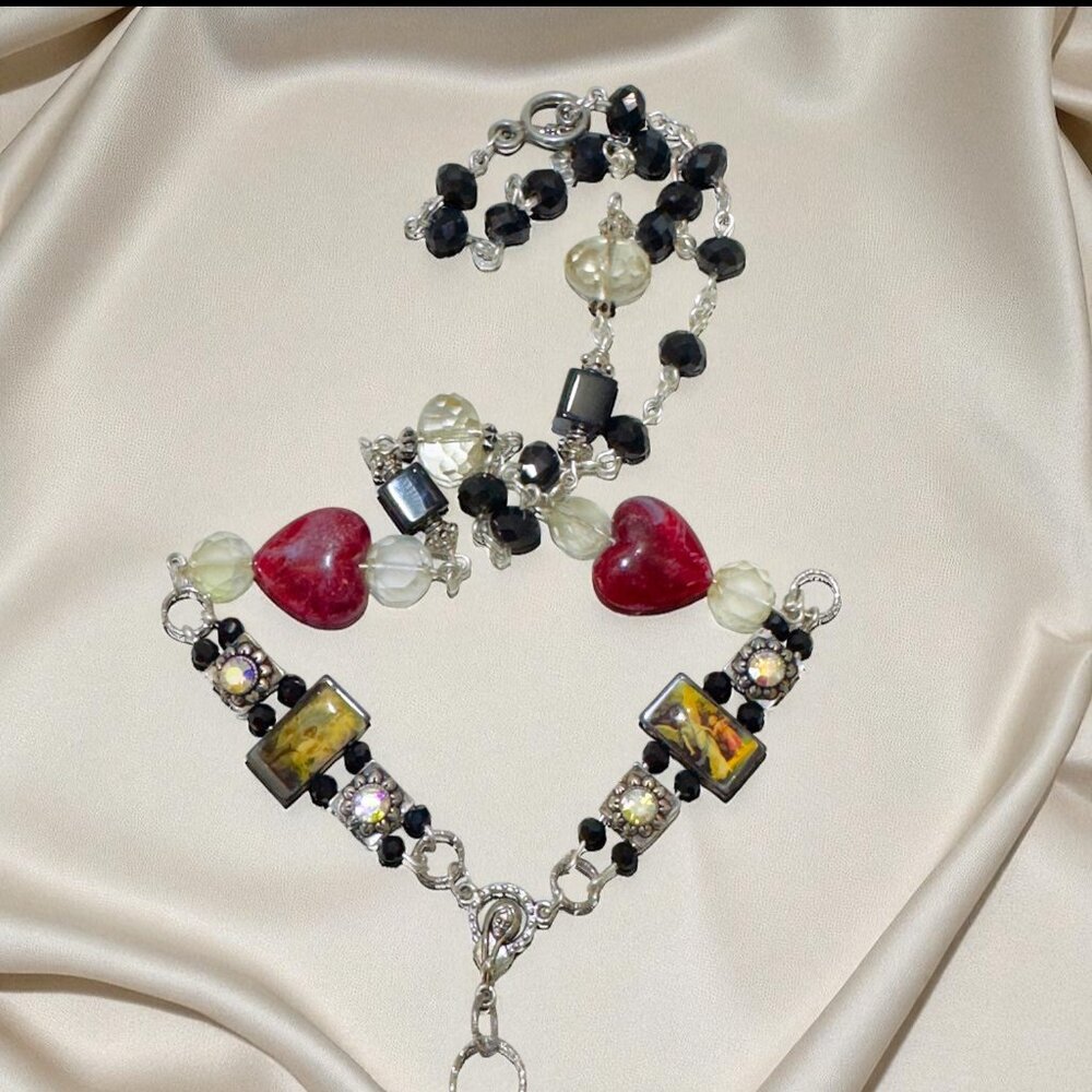 Handcrafted St Teresa Glass Shadow Box Pendant & Artisan Metalwork & Necklace - Picture 6 of 15